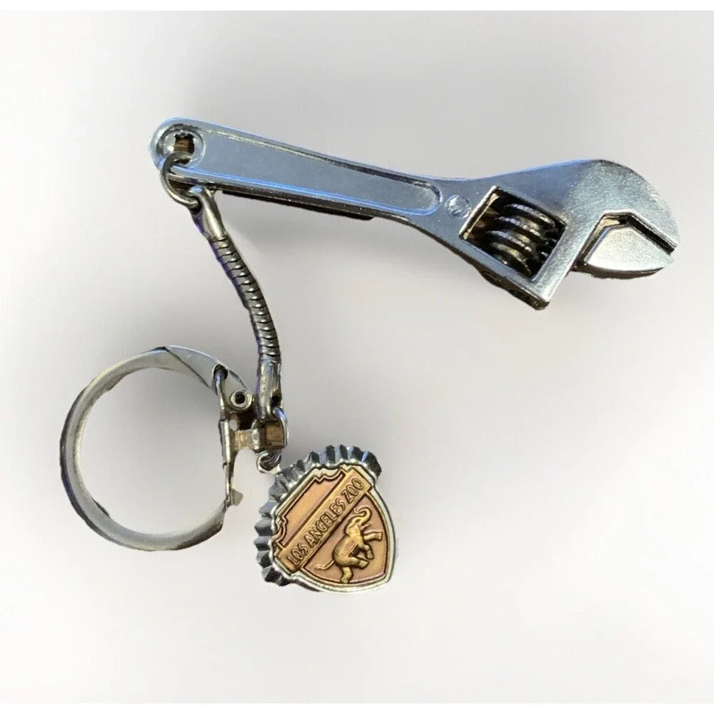 Vintage 2.5 Inch Metal Crescent Wrench Keychain Made in Hong Kong - LA Zoo , CA